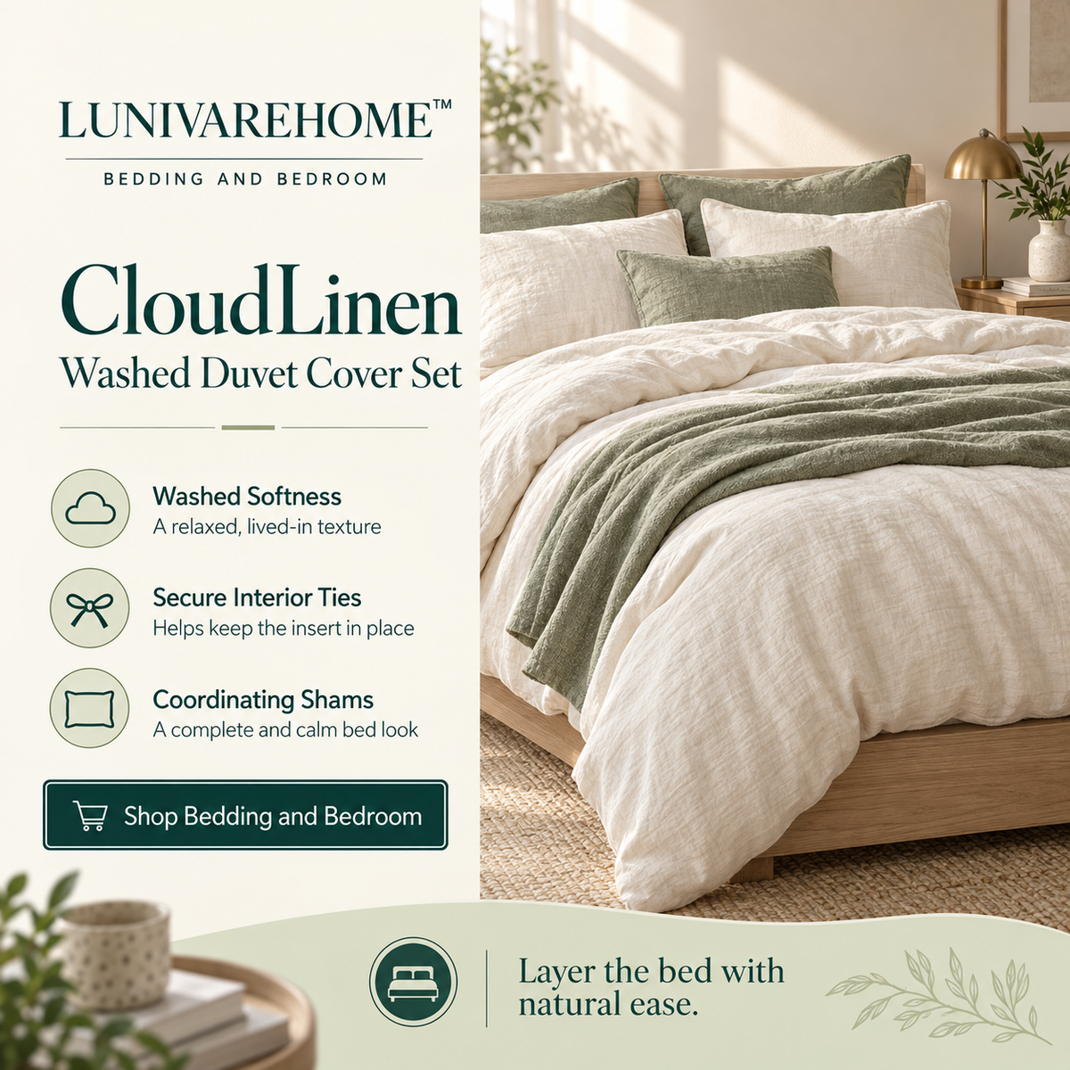 LUNIVAREHOME™ CloudLinen Washed Duvet Cover Set