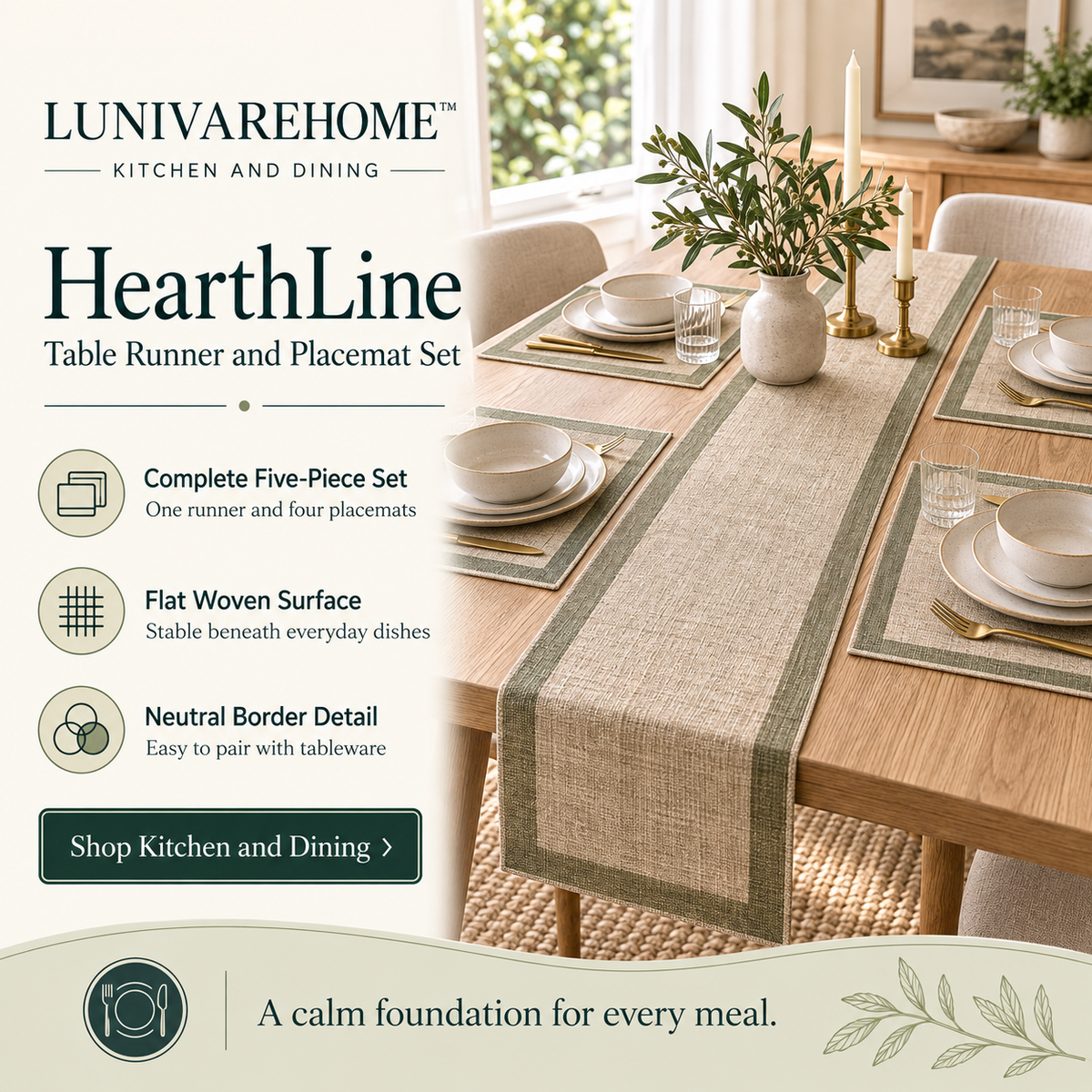 LUNIVAREHOME™ HearthLine Table Runner and Placemat Set