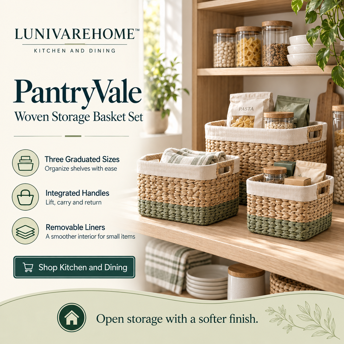 LUNIVAREHOME™ PantryVale Woven Storage Basket Set