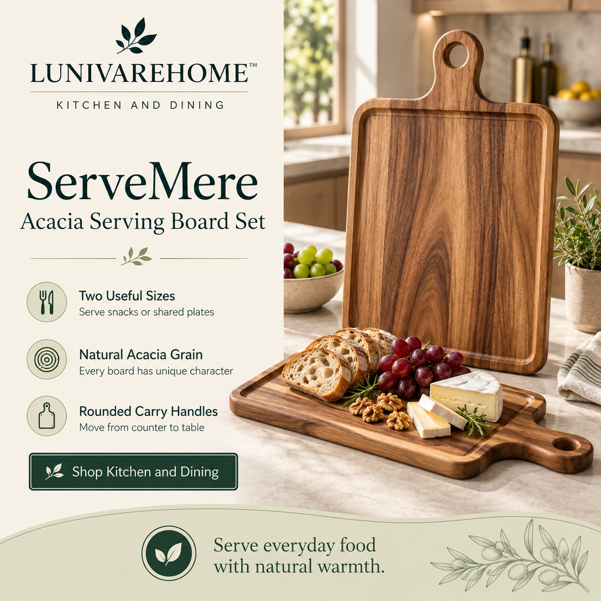 LUNIVAREHOME™ ServeMere Acacia Serving Board Set
