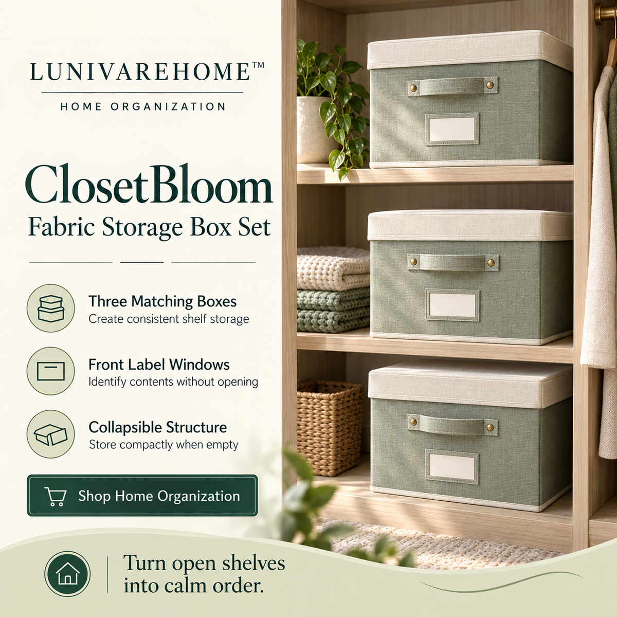 LUNIVAREHOME™ ClosetBloom Fabric Storage Box Set